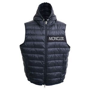 Moncler Laruns Down Logo-Print Gilet In Navy Blue Nylon
